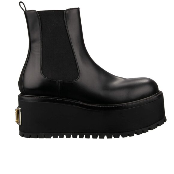 Dolce & Gabbana - DG Gold Logo Plate Women Leather Plateau Boots Black 39 US 9 - Picture 1 of 5